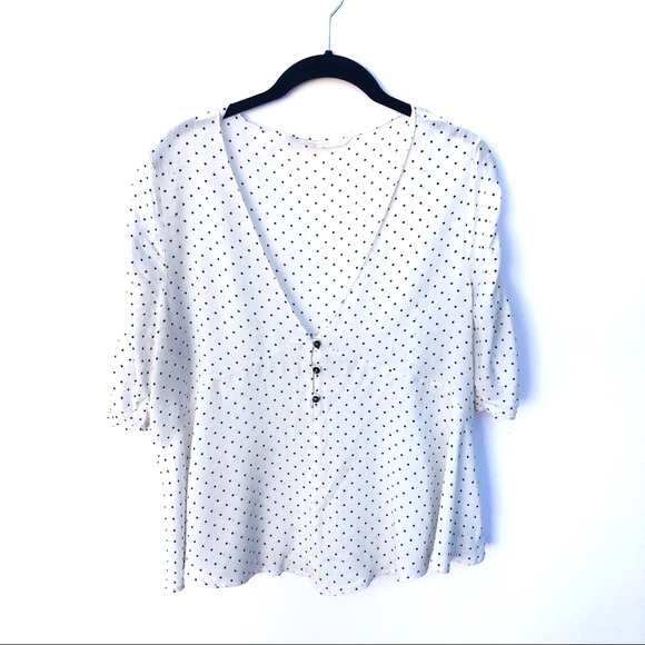 Zara White and Black Polka Dot Peplum Blouse - Picture 3 of 8